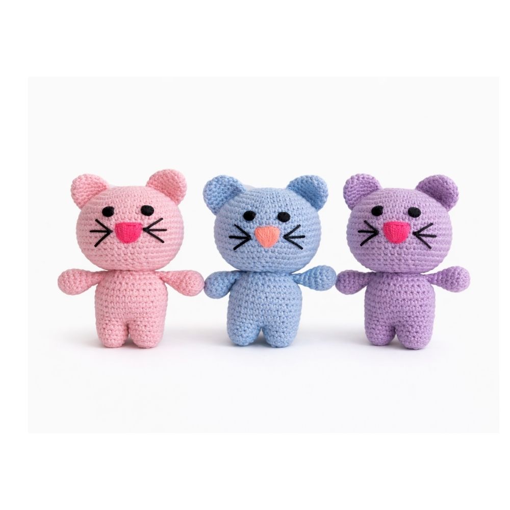 3'lü Amigurumi Kedi Anahtarlık Seti